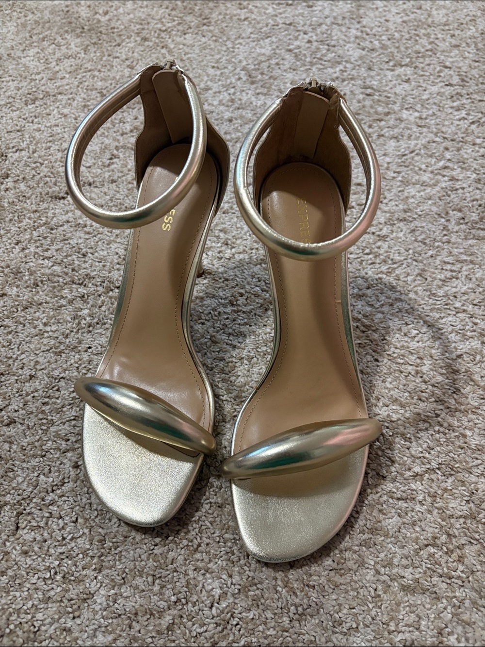 Express Metallic Gold Ankle-Strap Heels